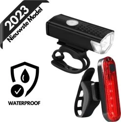 Merkloos LED Fietsverlichting Set - Fietslamp USB Oplaadbaar - Fietslampjes Voorlicht & Achterlicht - Nederlandse Handleiding - Waterdicht – Zwart