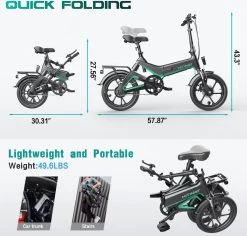 Merkloos Hitway 14F005 Elektrische Fiets E-bike | Opvouwbaar | 250W Motor | 7.5Ah | 16" | Zwart / Groen -Fietsonderdelen Winkel 1200x1147 2