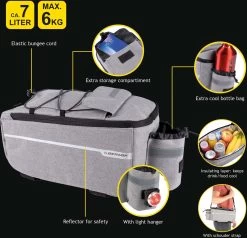 Dunlop Koeltas Voor Bagagedrager Fiets - 7 Liter - Fietstas - Klittenband Bevestiging - Incl. Extra Opbergvakken En Flessenhouder - Isolerende Binnenlaag - Met Schouderband - Grijs -Fietsonderdelen Winkel 1200x1158 11