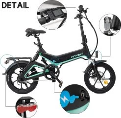 Merkloos Hitway 14F005 Elektrische Fiets E-bike | Opvouwbaar | 250W Motor | 7.5Ah | 16" | Zwart / Groen -Fietsonderdelen Winkel 1200x1178 5