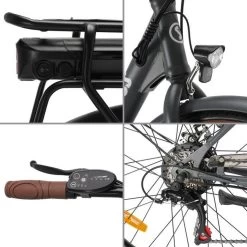 Elektrische Stadsfiets 26 '' (F264) - Stalen Frame - 6 Versnellingen Shimano - Schijfremmen - 10 Ah - Grijs -Fietsonderdelen Winkel 1200x1200 34