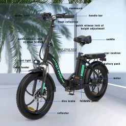 HITWAY E-Bike Elektrische Fiets 20 Inch Fat Tire E-Bicycle Vouwfiets, 250 W, 11,2 Ah Accu, Max. Bereik Tot 35-90 Km, Offroad-mountainbike Met Shimano 7-versnellingen, City EBike Met Slot,Groen Zwart -Fietsonderdelen Winkel 1200x1200 51