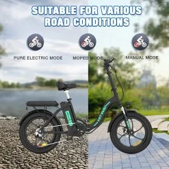 HITWAY E-Bike Elektrische Fiets 20 Inch Fat Tire E-Bicycle Vouwfiets, 250 W, 11,2 Ah Accu, Max. Bereik Tot 35-90 Km, Offroad-mountainbike Met Shimano 7-versnellingen, City EBike Met Slot,Groen Zwart -Fietsonderdelen Winkel 1200x1200 53