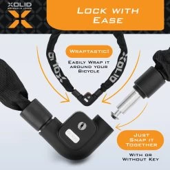 Xolid Kettingslot Met 3x Sleutel Incl. 1x LED - Solid Pantserslot Uit Gehard Staal - Gebruik Slot Lock Motor Scooter Fiets Motorslot Scooterslot - Alternatief Voor Ketting Ringslot Cijferslot Kabelslot Beugelslot - Lengte 100CM Dikte 8MM - Zwart -Fietsonderdelen Winkel 1200x1200 533