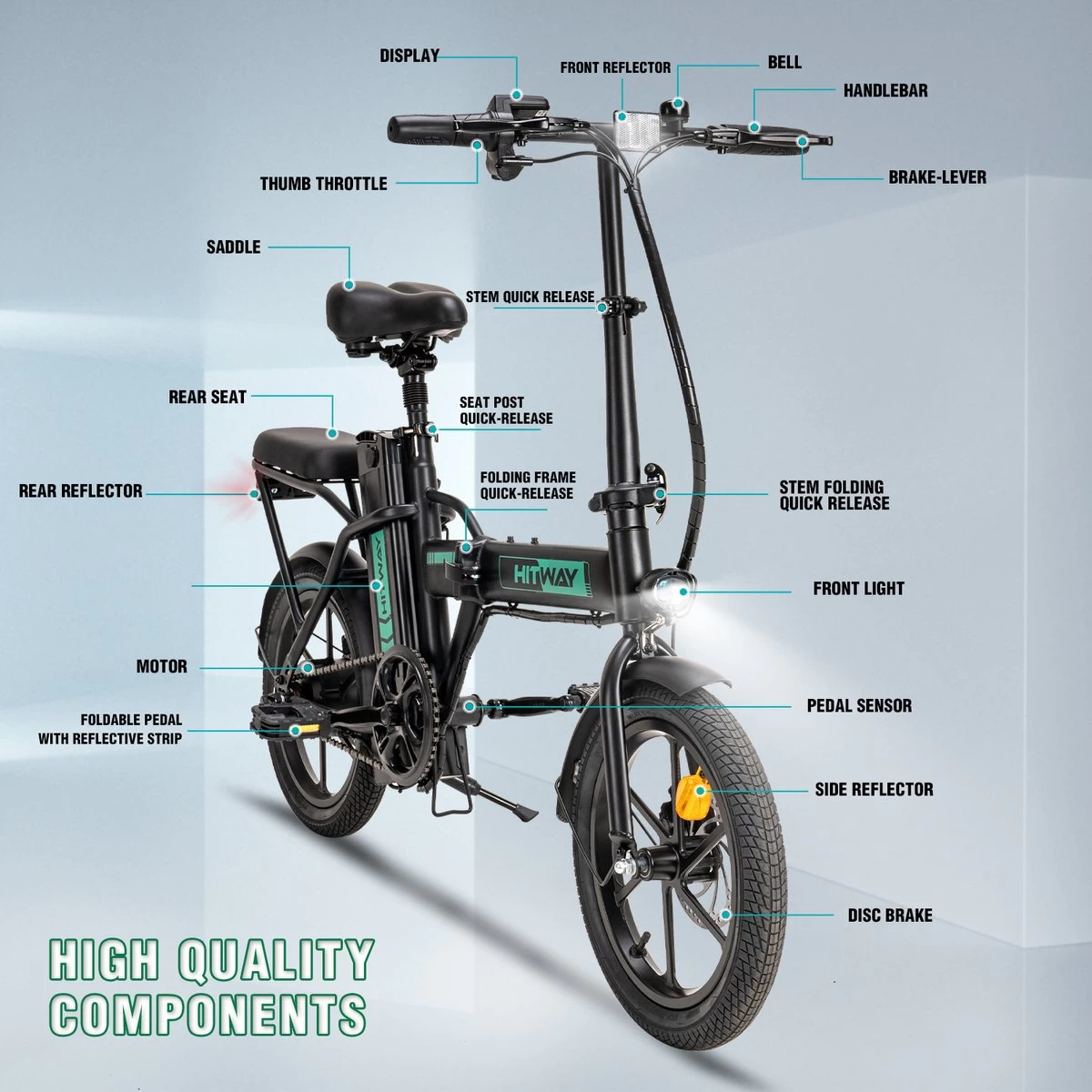 Hitway BK5 Elektrische Fiets | Opvouwbare E-bike | 16 Inch | Hitway BK5 250W Motor | Zwart 6 Hitway BK5 Elektrische Fiets | Opvouwbare E-bike | 16 Inch | Hitway BK5 250W Motor | Zwart - Afbeelding 6