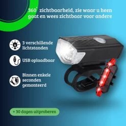 Quled Fietsverlichting USB Oplaadbaar - Oplaadbare USB Led Fietslamp - Voorlicht & Achterlicht - Waterdicht -Fietsonderdelen Winkel 1200x1200 945
