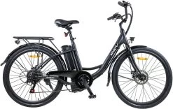 Myatu E-bike 26 Inch City Pedelec Voor Dames En Heren, Elektrische Fiets Met 12,5Ah Accu, 6 Versnellingen Shimano, Derailleur Versnellingen, Achter Motor 250 W-Zwart