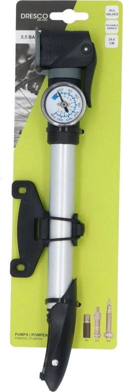 Dresco Mini Pomp Met Manometer 29,6cm - Fietspomp -Fietsonderdelen Winkel 377x1200