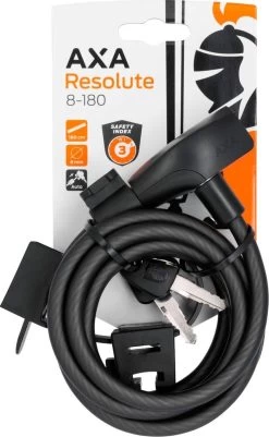 AXA Resolute 8/180 Kabelslot – Slot Voor Fietsen - Gebruiksvriendelijk - 180 Cm Lang - Diameter 8 Mm - Zwart