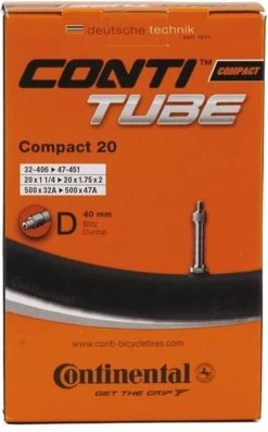 Continental Compact 20 - Binnenband Fiets - Frans Ventiel - 40 Mm - 20 X 1 1/4 - 1 3/8 - 1.75 - 2.00 -Fietsonderdelen Winkel 747x1200