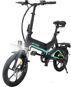 Merkloos Hitway 14F005 Elektrische Fiets E-bike | Opvouwbaar | 250W Motor | 7.5Ah | 16" | Zwart / Groen